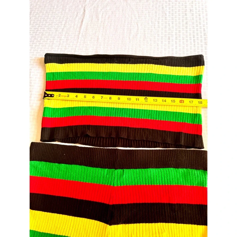 Highlight Rasta Striped Knit Two Piece Set Tube Top Shorts Plus Size 3X 4X Red
